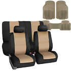 Neoprene Car Seat Cover Beige Black Combo w/ Beige Floor Mats Combo for Auto