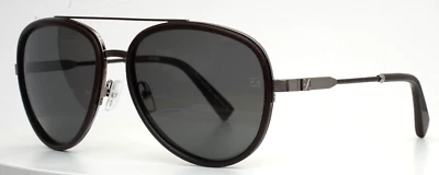 ERMENEGILDO ZEGNA EZ0008 12N Ruthenium Black Leather Wrapped Mens Sunglasses - Image 1 of 4