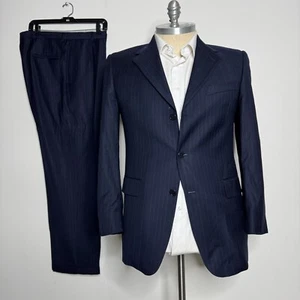 Traje Daniel Cremieux 40R Chaqueta / Pantalones 34W Loro Piana 100% Lana Azul Rayas - Imagen 1 de 14