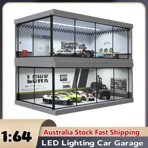 Diorama 1:64 Car Garage Model LED Lighting Parking Lot Scene Display Case Toy AU - Picture 1 of 63