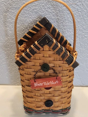 Vintage Hand-Made Basket Wicker Bird House Shape"Bless This Nest" Cover