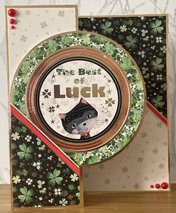 Handmade 7"x5" Good Luck Black Cat Fold Back Card Retirement New Job - Picture 1 of 5