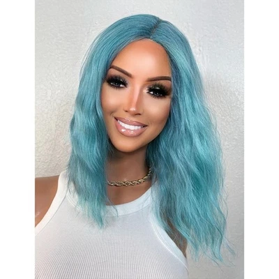 Ocean Blue Wig, Short Wavy 12” Wig, Mermaid Sea Urchin Style, Blue Sea Goddess - Image 1 of 4