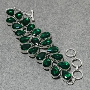Faceted Chrome Diopside Pear Shape Gemstone Handmade Antique Jewelry Bracelet 8" - Picture 1 of 9