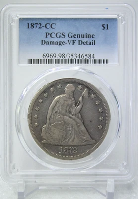 1872-CC $1 Silver Seated Liberty Dollar PCGS VF Detail Cleaned #6584 - Image 1 of 4
