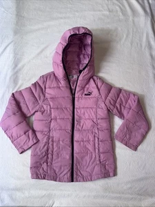 PUMA Girls Size Large 12-14 Purple Hooded Puffer Full Zip Up Jacket With Pockets - Picture 1 of 15
