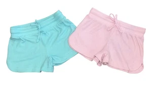 Suzette Collection Girls 2pack Waffle Knit Shorts in Pink/Aqua Size M(8-10) - Picture 1 of 5