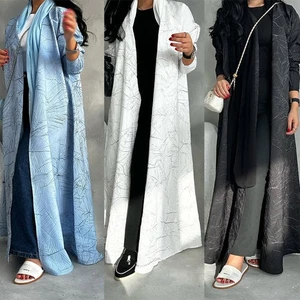 Cardigan modesto abito lungo kimono abaya donna musulmana aperto caftano sera festa - Foto 1 di 25