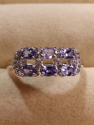 Natural Tanzanites 4x3mm & Simulated Cz's, 14KWG Plate Sterling Silver 925, 7 - Image 1 of 4