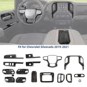 🛒16x Black Wood Grain Interior Decoration Trim Kit For Chevy Silverado 2019-21 - Picture 1 of 16