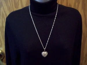 Vintage 925 Italy Neckless 30" W/Heart Shaped Silver Pendent - Picture 1 of 5