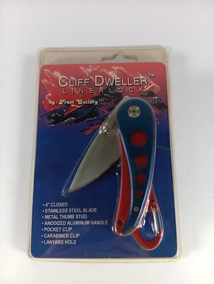 Navaja de bolsillo plegable Cliff Dweller Linerlock By Frost Cutlery roja y azul Foto 1 de 2