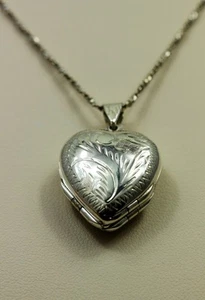 Collar de medallón de corazón tallado a mano de plata esterlina de colección 16,25" - 338 - Imagen 1 de 11