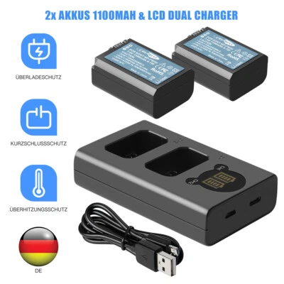 CREABEST 2x NP-FW50 Akku + LCD Ladegerät Für Sony Alpha A3000 A5000 A6500 SLT-A33 A35 A37