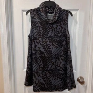 Jon & Anna Sleeveless Turtleneck Dress Gray Brown Floral Print Cowl Neck -SM - Picture 1 of 7