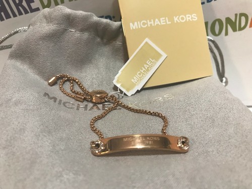 Michael Kors Bracciale Regolabile Donna Oro Rosa Brillante MKJ6352791 NUOVO!