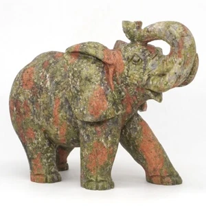 6.3" Elephant Natural Gemstone Unakite Crystal Carved Animal Figurine Decor - Imagen 1 de 8