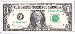 1988 $1 FRN Unc Fancy REPEATER 1944 Birthday Anniversary Year Serial #G19441944G - Picture 1 of 2