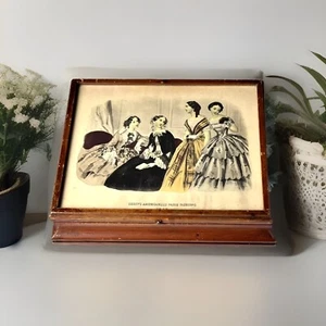 1847 Jewelry Box w/Lithograph GODEYS PARIS GOWNS-FASHIONS Under Glass - Picture 1 of 12