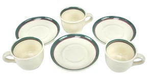 Pfaltzgraff Cups with Saucers Lot of 3 Juniper Pattern Cream Green Purple Border - Picture 1 of 12