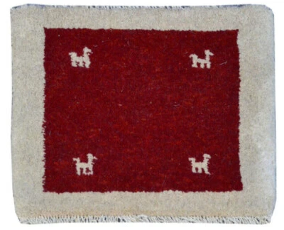 1英尺3英寸x1英尺3英寸传统Gabbeh手工编织羊毛部落东方红色小地毯  — 第 1/4 张图片