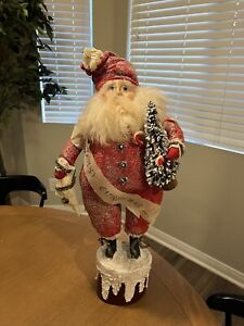 Bethany Lowe Large Santa Paper Mache Red Tree Christmas