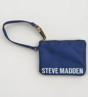 Steve Madden Muñequera Monedero Bolsa 6.75” Azul Estuche de Viaje Bolso Blanco Logo Foto 1 de 4