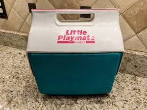 Vintage 90s Igloo Little Playmate Cooler Hot Pink Teal Push Button Lunchbox - Picture 1 of 7