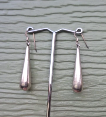 Pendientes Largos Modernistas De Plata Esterlina Vintage 925 - Ganchos - Imagen 1 de 4