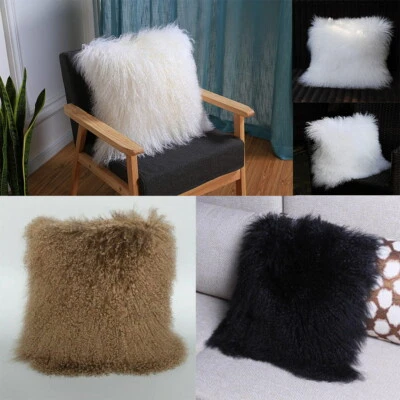 1x 100% Mongolia hide Fur Cushion Tibetan Lamb Cover Pillowcase Seat Decorative - Image 1 of 4