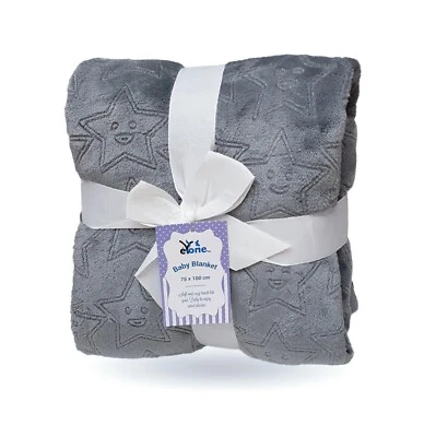 Soft & Warm Dark Grey Star Embossed Baby Fleece Blanket, 75x100cm - Image 1 of 3