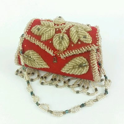 Vintage Bead Purse Red with Bird - Image 1 of 4