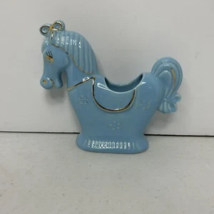 Ceramic Pony Planter Vintage Blue And Gold - Imagen 1 de 6