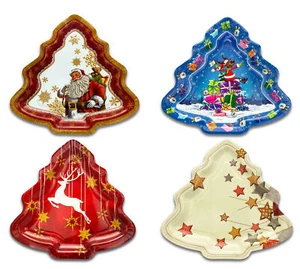 Weihnachtsteller 4er-Set, Pappteller, Geschenke- und Gebäckteller,Tannenbaumform - Bild 1 von 5