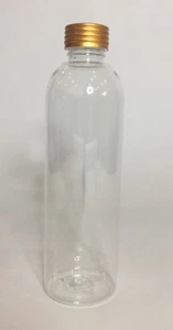 250ml Plastic Clear Tall Boston Bottles & Gold Grooved Screw On Cap *ANY AMOUNT* - Picture 1 of 1