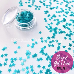 Paillettes Nail Art Glitter Turchese Blu Stelle 4mm Forma Stella Brillante Fiocchi - Foto 1 di 1