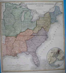 1869 XXL ORIGINAL MAP UNITED STATES NEW YORK FLORIDA MICHIGAN OHIO PENNSYLVANIA - Picture 1 of 14