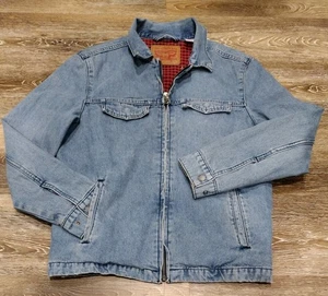 Levi Strauss Harrington Jacket Buffalo Plaid Lined Denim Zip Up Trucker Sz Small - Picture 1 of 10