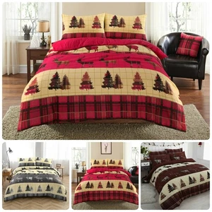 Xmas Duvet Cover Set Thermal Stag Flannelette 100% Brushed Cotton Bedding Sets - Picture 1 of 16