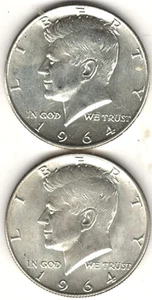 Medio dólar Kennedy 1964 P&D en estado BU ~ 90% PLATA (2 MONEDAS) ken9891 - Imagen 1 de 4