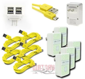 5X 4 USB PORT WALL ADAPTER+3FT CABLE DATA CHARGER YELLOW GALAXY S4 S3 S2 NOTE 2 - Zdjęcie 1 z 1