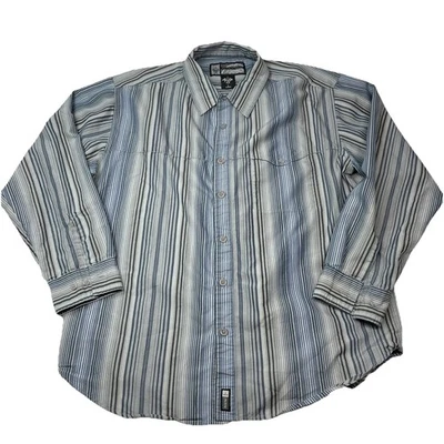 Prana Blue Striped Embroidered Long Sleeve Button Up Shirt Mens Sz L - Image 1 of 4