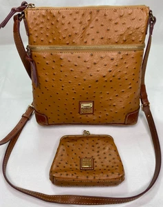 Dooney & Bourke Ostrich Crossbody Caramel Color W/ Kisslock Wallet - Picture 1 of 10