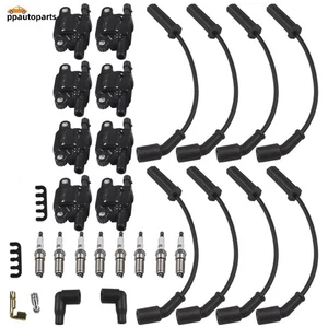 8 Pack UF743 Ignition Coils &Spark Plugs &Wire Set For Chevy Silverado GMC Yukon - Foto 1 di 11