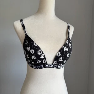Disney Mickey Mouse Damen Bralette schwarz weiß gepolstert Triangel Plunge - Bild 1 von 8