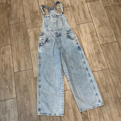 VTG Levis Wide Leg Denim Overalls Dung Pants w Drawstring! Medium 90s Workwear - Image 1 of 4