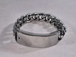 Men's Sterling Silver Cuban Link ID Bracelet 9" Heavy 4.1 oz Vintage Pin Clasp - Picture 1 of 24