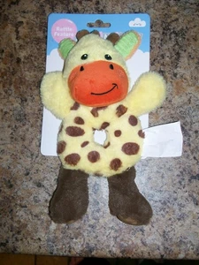 Hugfun Giraffe Lovey Baby Rattle Brown Polka Dots Yellow Plush Crinkle NEW - Picture 1 of 2