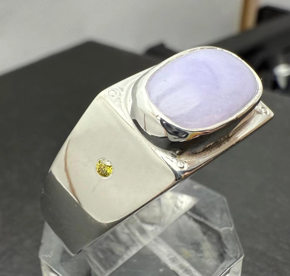 ANILLO PARA HOMBRE PLATA ESTERLINA 0,925 DIAMANTES JADE LAVANDA GRADO A 5,52 QUILATES TALLA 10,75 Foto 1 de 1