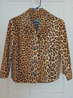 Vintage 60s Faux Fur Leopard Print Cropped Jacket "Specialty House Fashion " S/M - Image 1 of 4